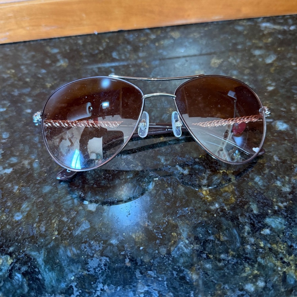 Brighton Helix Aviator Sunglasses Silver Tone Twisted Rope Brown Gradient Lens